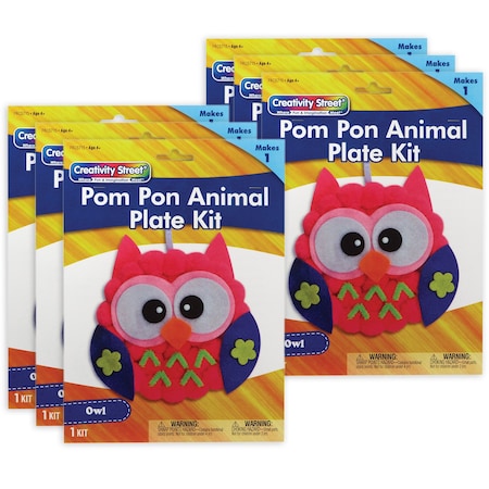 Creativity Street Pom Pon Animal Plate Kit, Owl, 7'' x 8'' x 1'', 6PK PAC5715